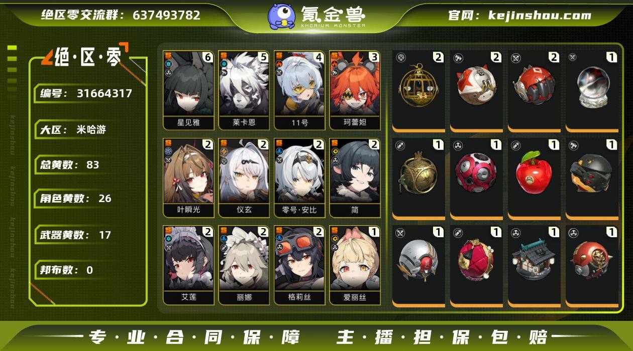 冒险等级:60 总黄数:83 五星角色数:...