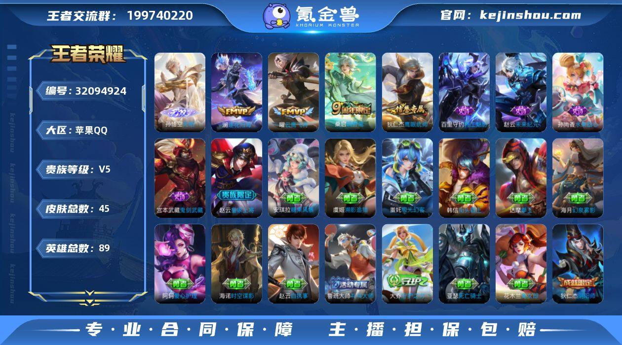 V5 1无双 3传说 45皮肤 89英雄 ...