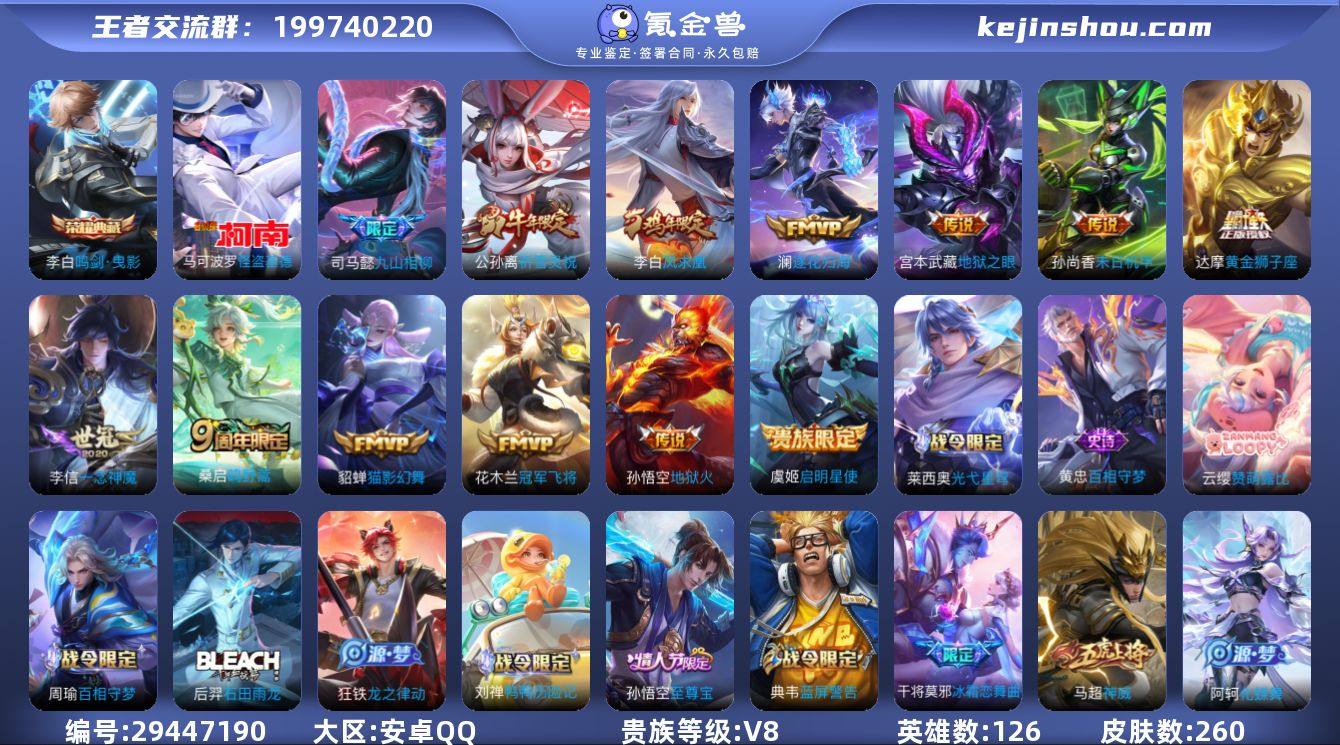 【260皮 银标李白 铜标花木兰 铜标孙悟...