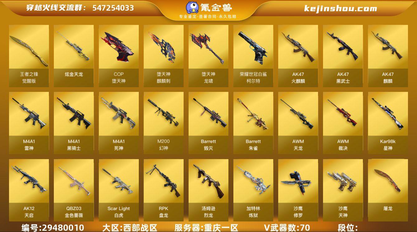 西部战区（重庆一区）70v【幻神套装+三皮...