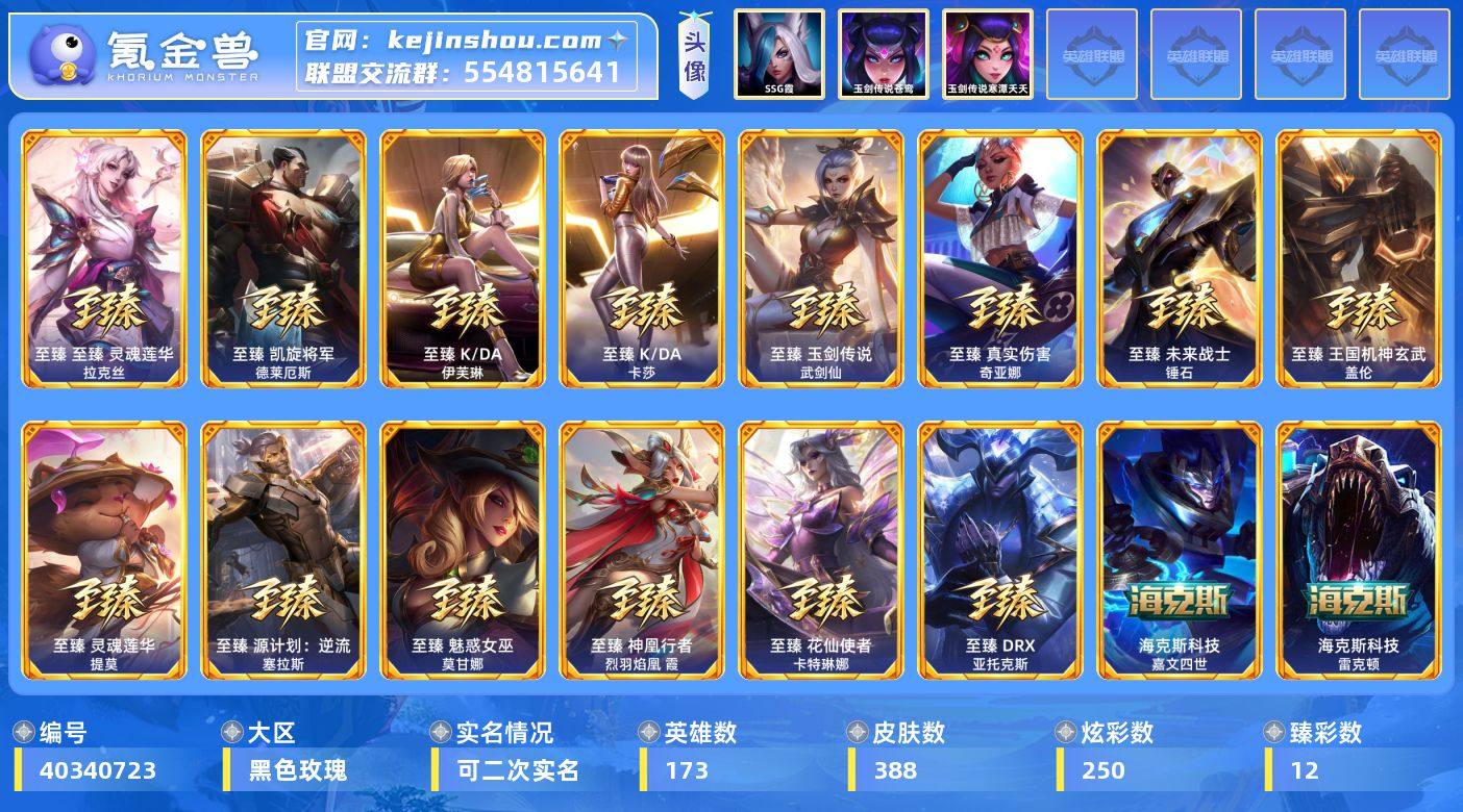 【LOLYH5396】173英雄/388皮...