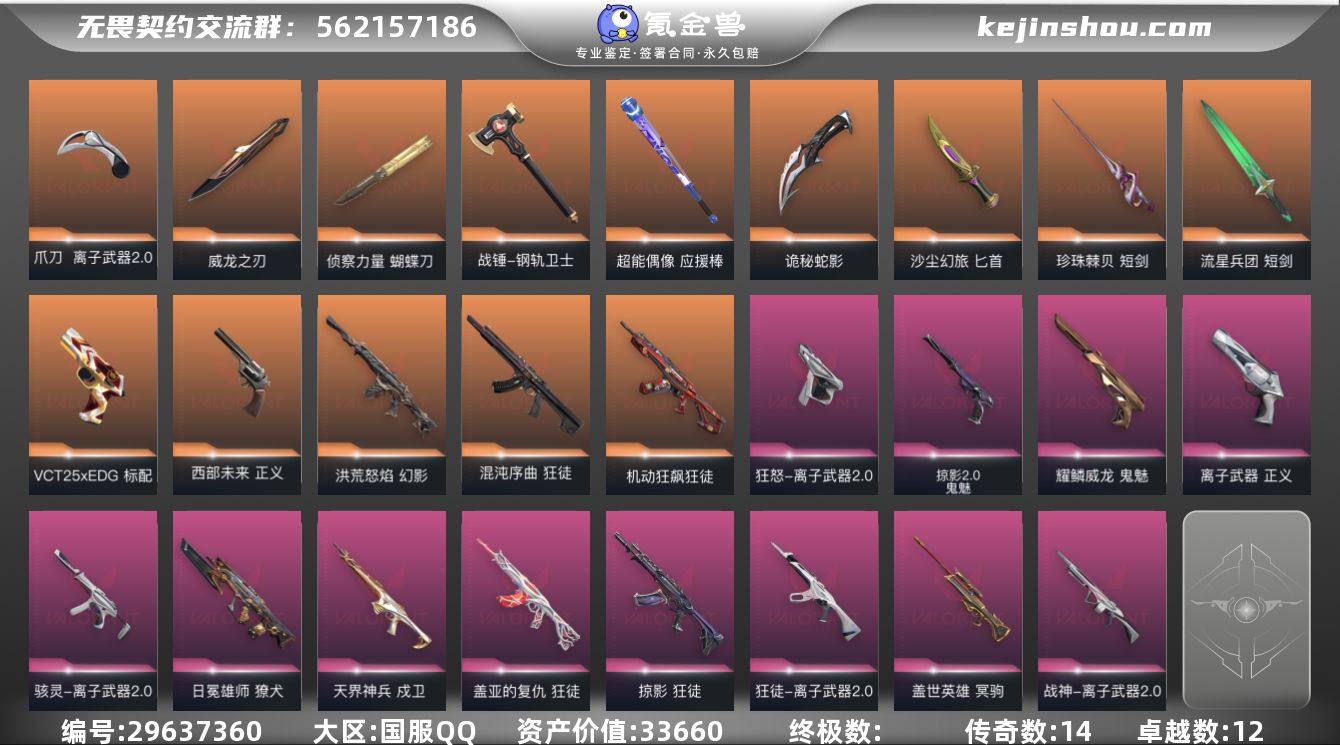 传奇数:14 卓越数:12 皮肤资产价值:...