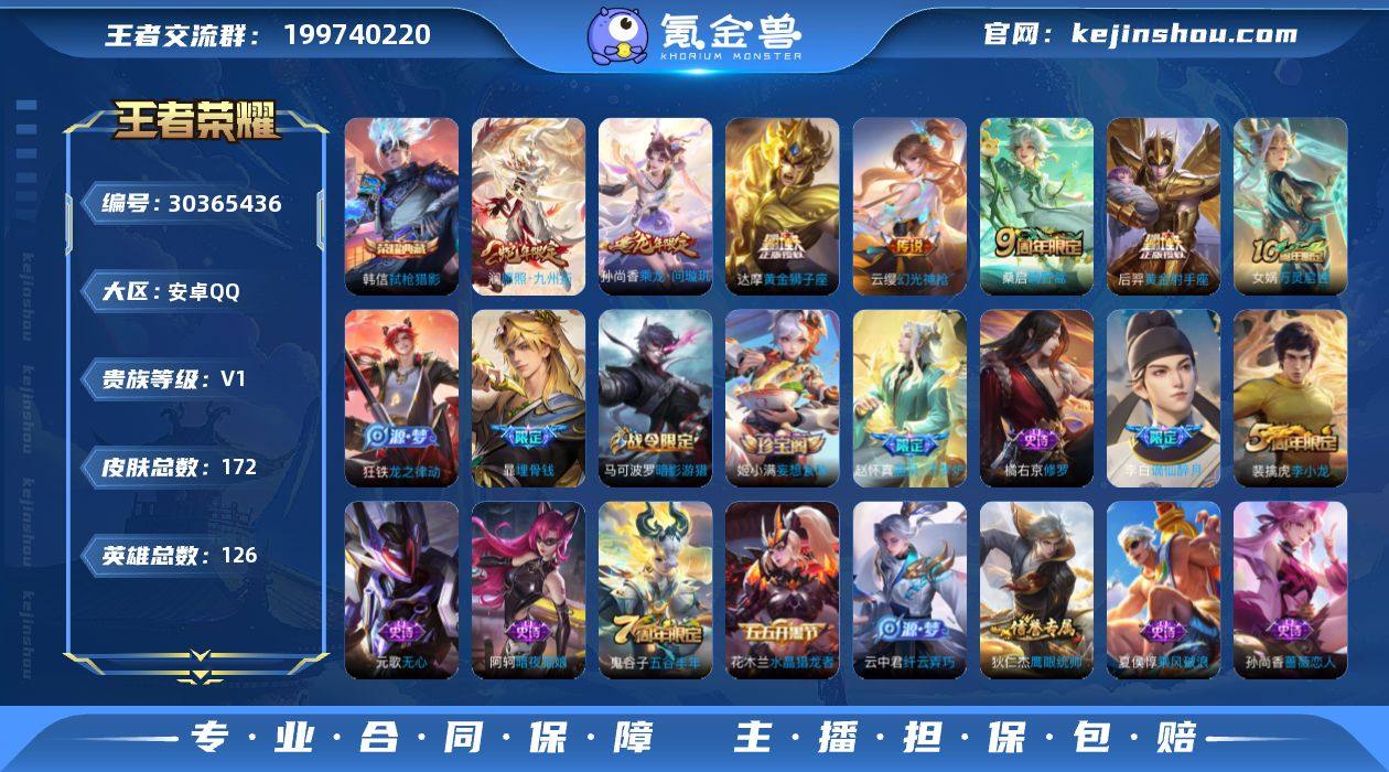 贵族0/皮肤172/典藏1/传说6/史诗4...