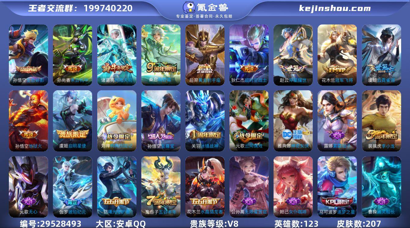 123英雄-207皮肤-亏本卖V8【1典藏...