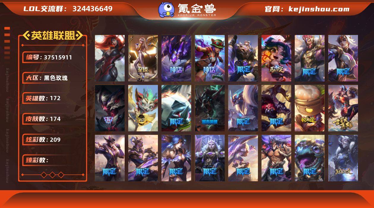 实名: 不可修改 英雄数: 172 皮肤数...