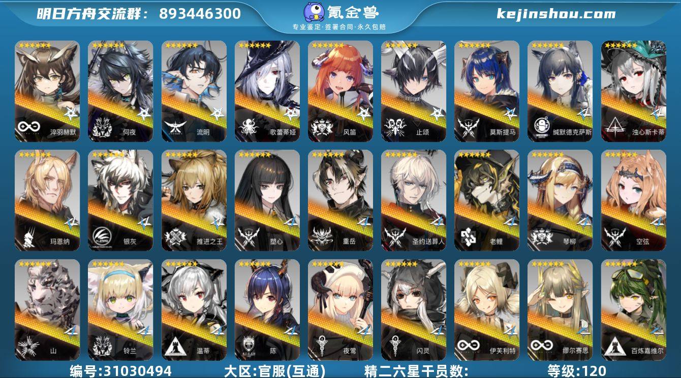 等级: 120 6星干员(限定4潜): 浊...