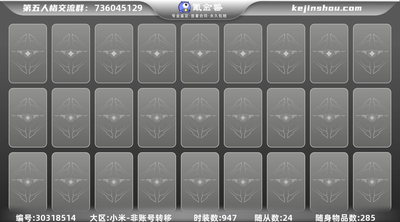 时装数:947 随从数:24 随身物品数:...