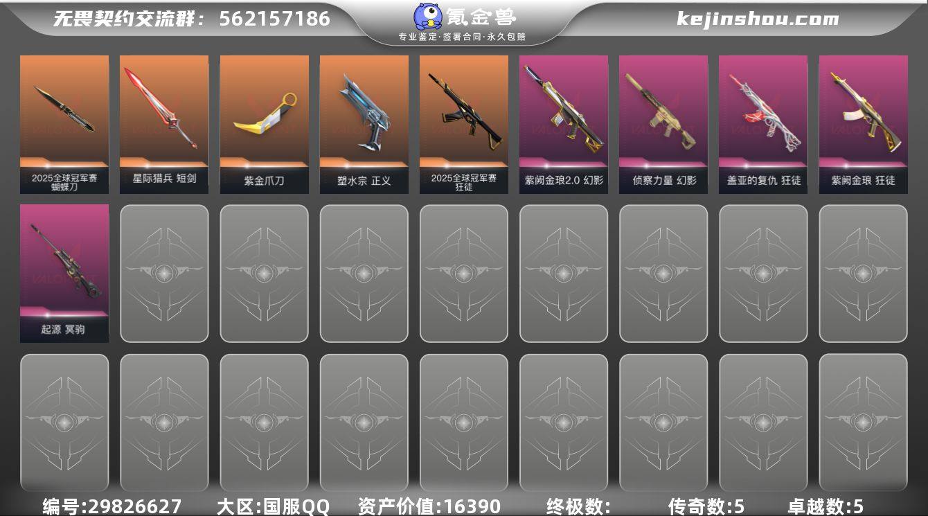 传奇数:5 卓越数:5 皮肤资产价值:16390