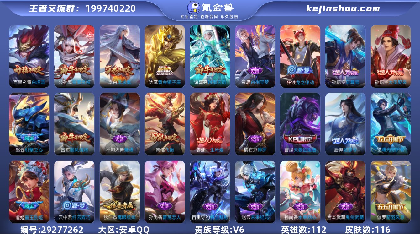 贵族等级:V6 典藏皮肤数:0 珍品无双皮...