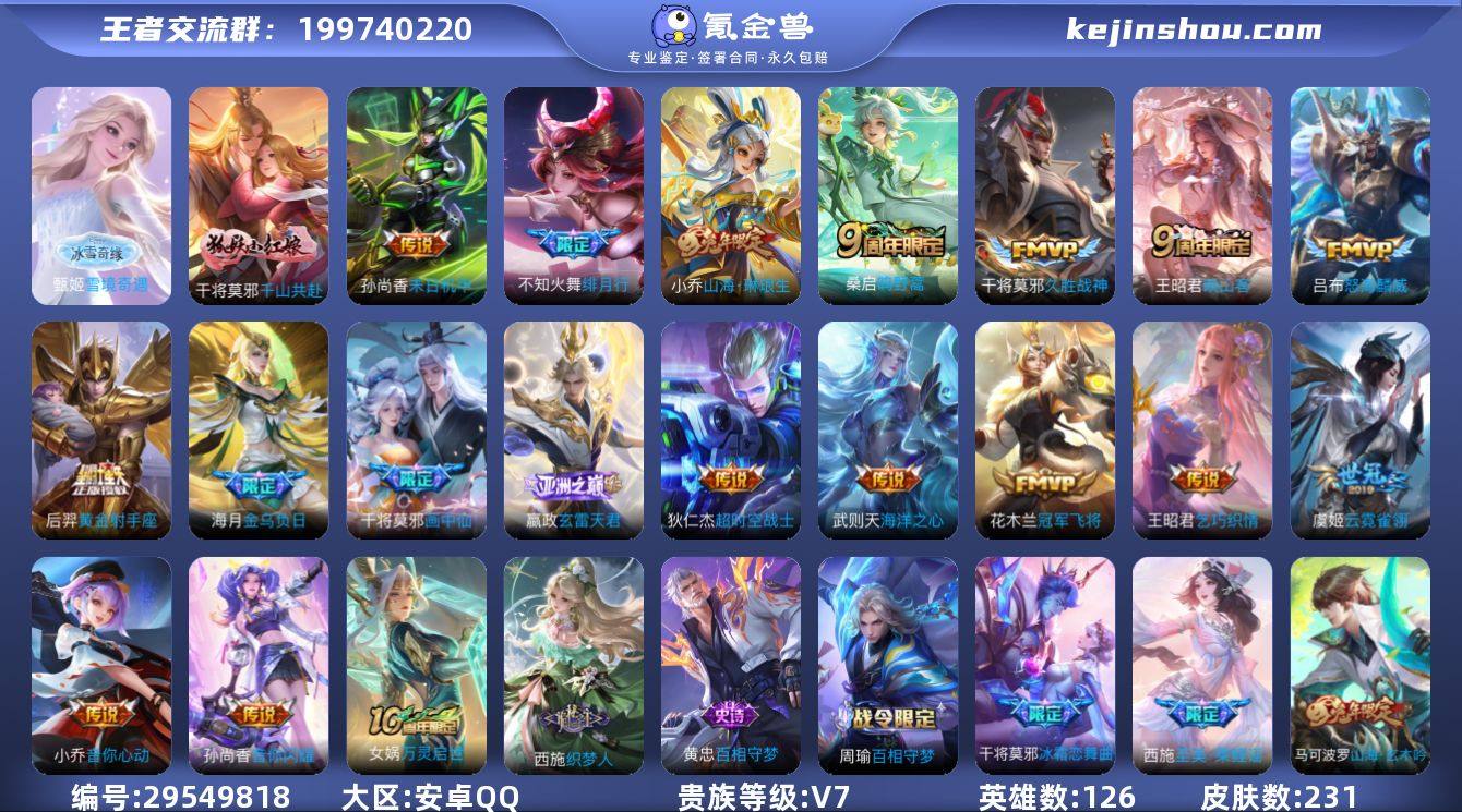 安卓QQ/无双王者/231皮肤/126英雄...