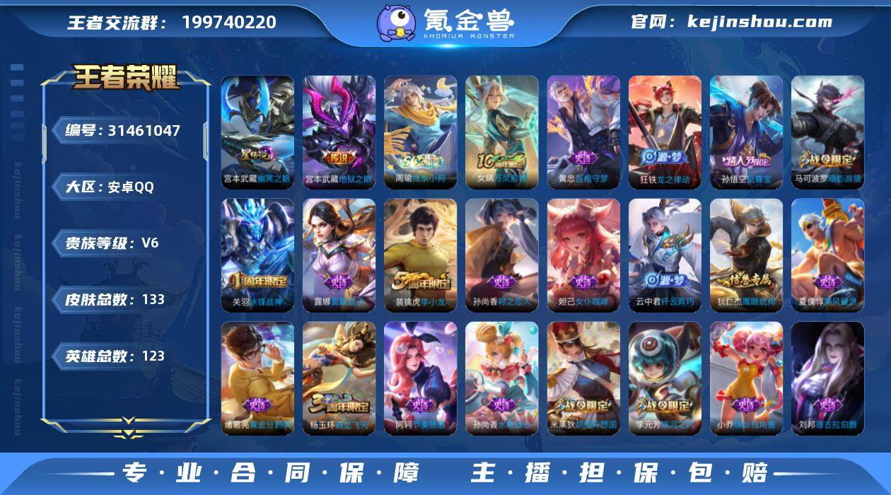 贵族6/皮肤133/传说2/史诗31/英雄...