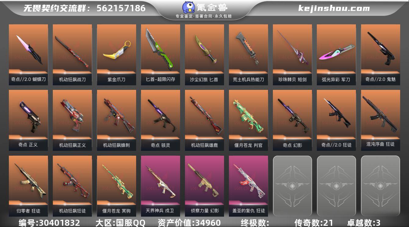 传奇数:21 卓越数:3 皮肤资产价值:3...