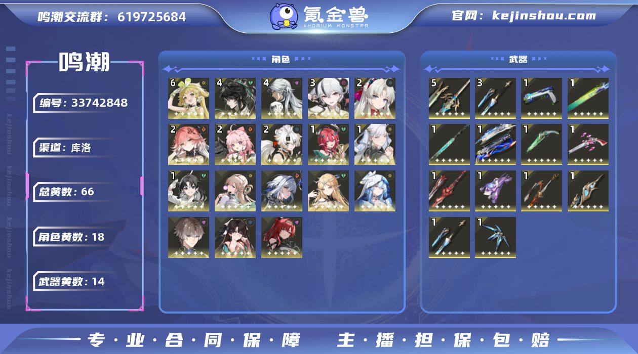 80级/66黄/男主/18个五星角色/14...