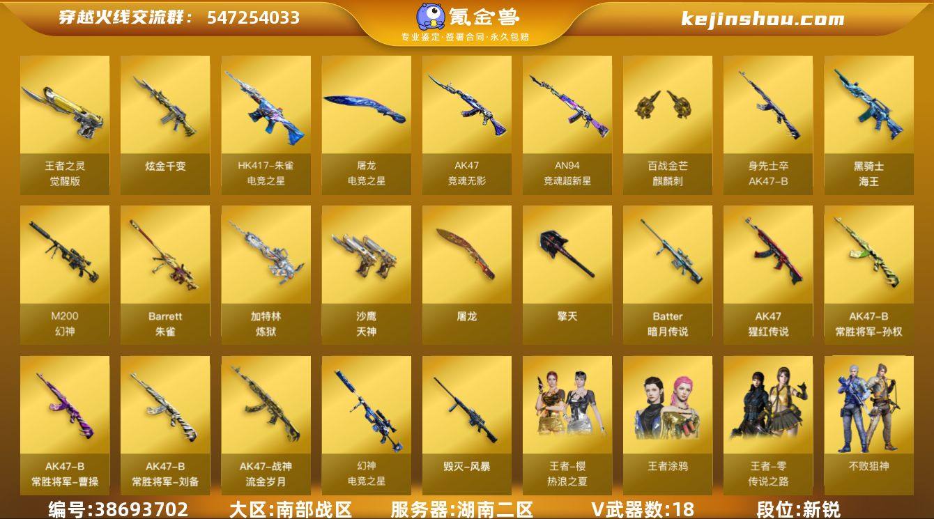 湖南二区-25V-2王者武器数-1炫金武器...
