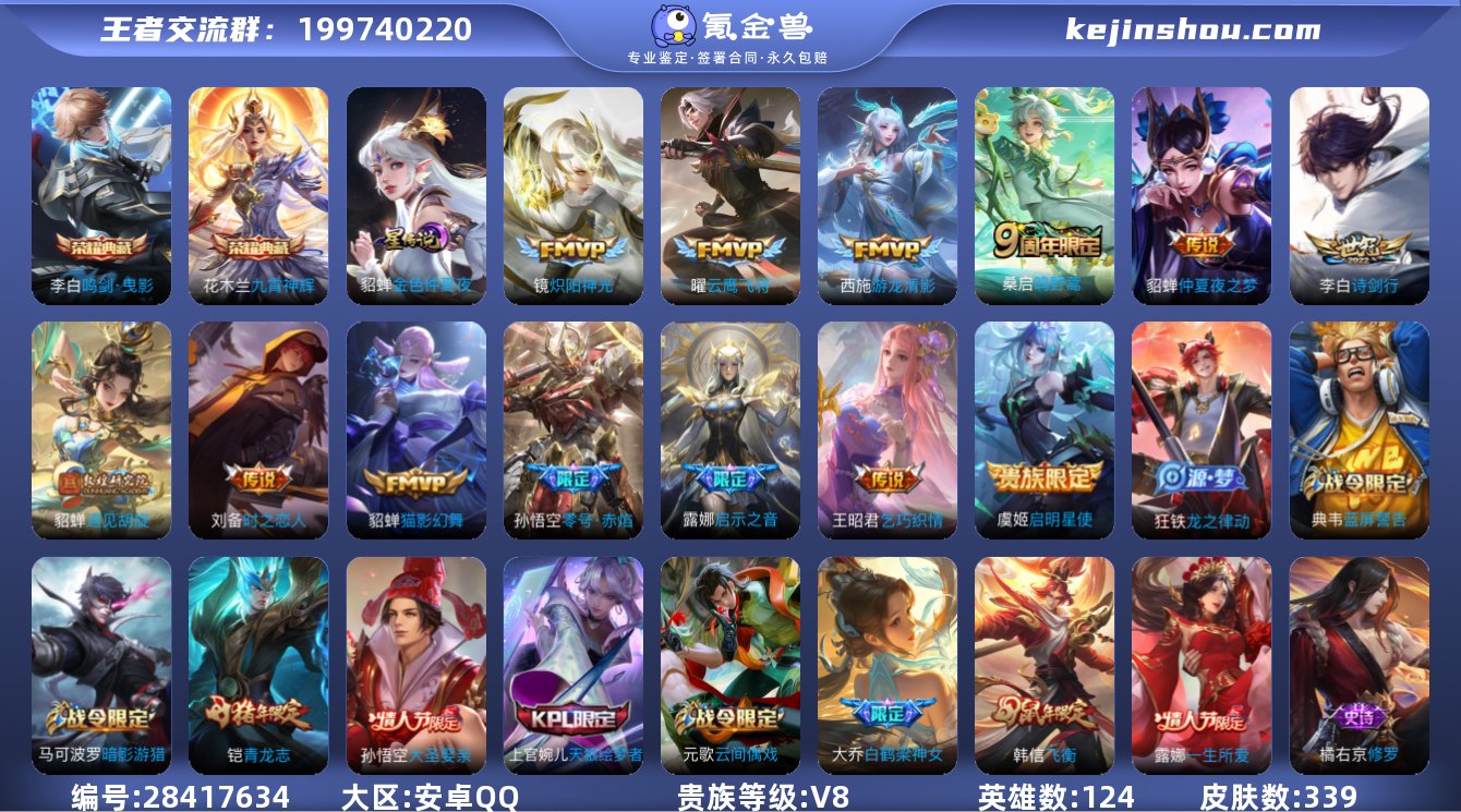 V8 2典藏 13传说 1星元 339皮肤...