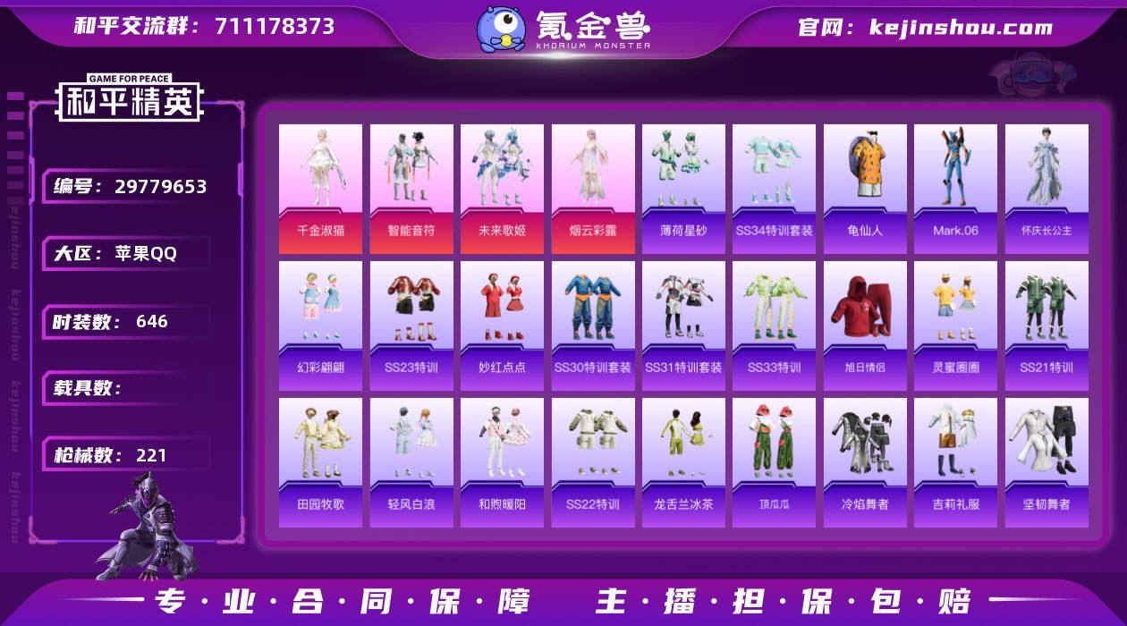 苹果QQ，套装数量:169，枪皮数量:22...