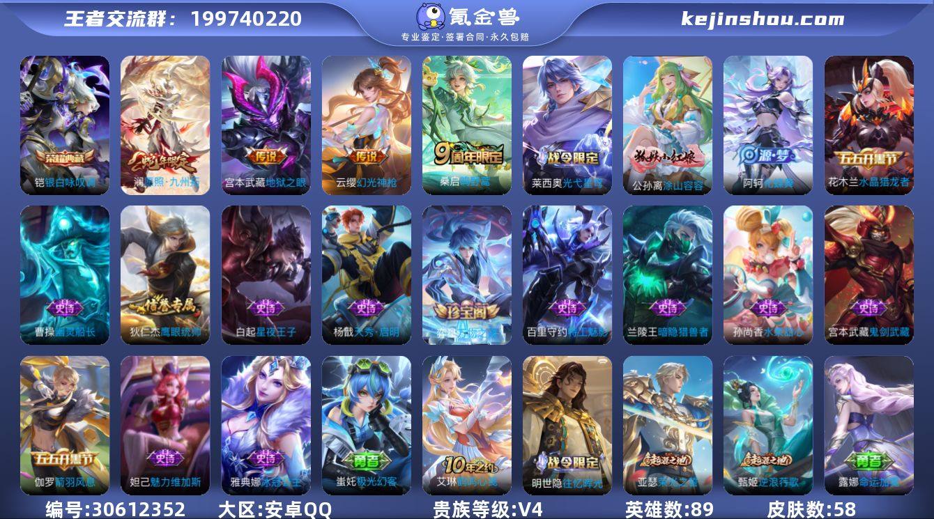 【特价出售】安卓q-V-58皮肤1典藏4传...