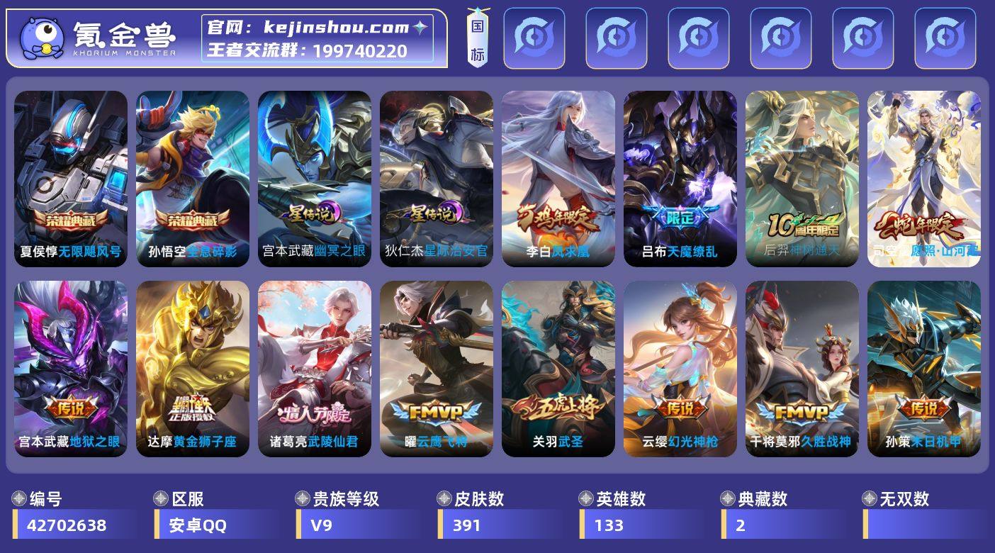 实名: 可修改 贵族等级: V9 英雄数:...