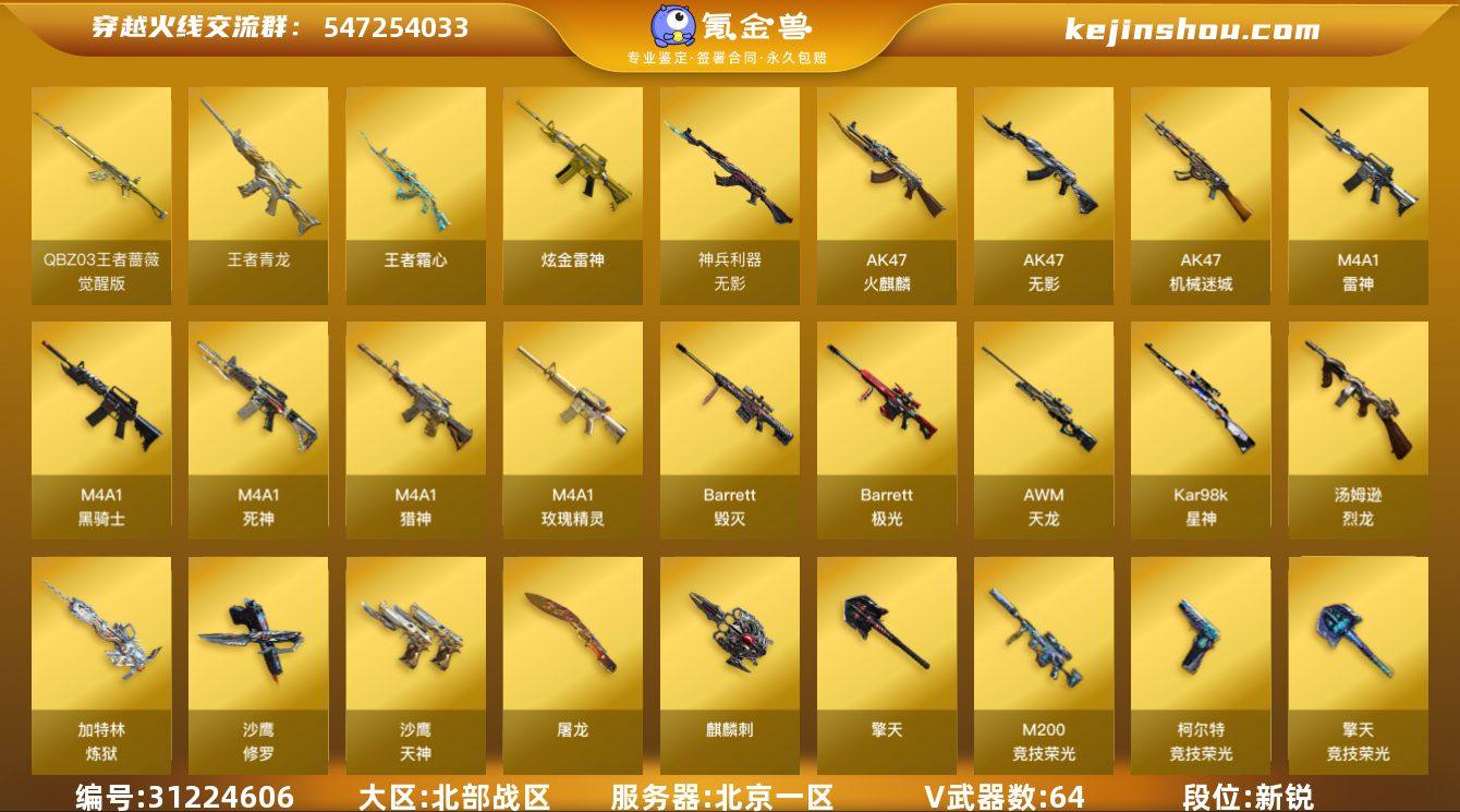 北京一区-67V-3王者武器数-1炫金武器...