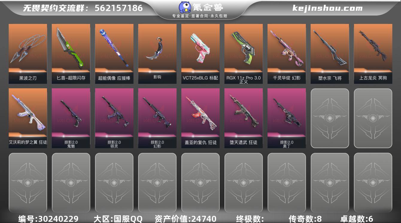 传奇数:8 卓越数:6 皮肤资产价值:24740