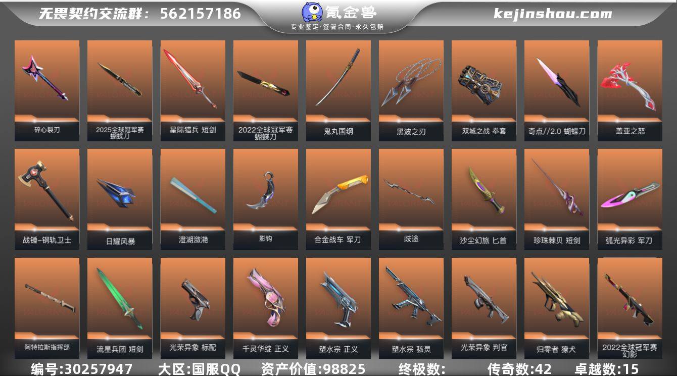 传奇数:42 卓越数:15 皮肤资产价值:...