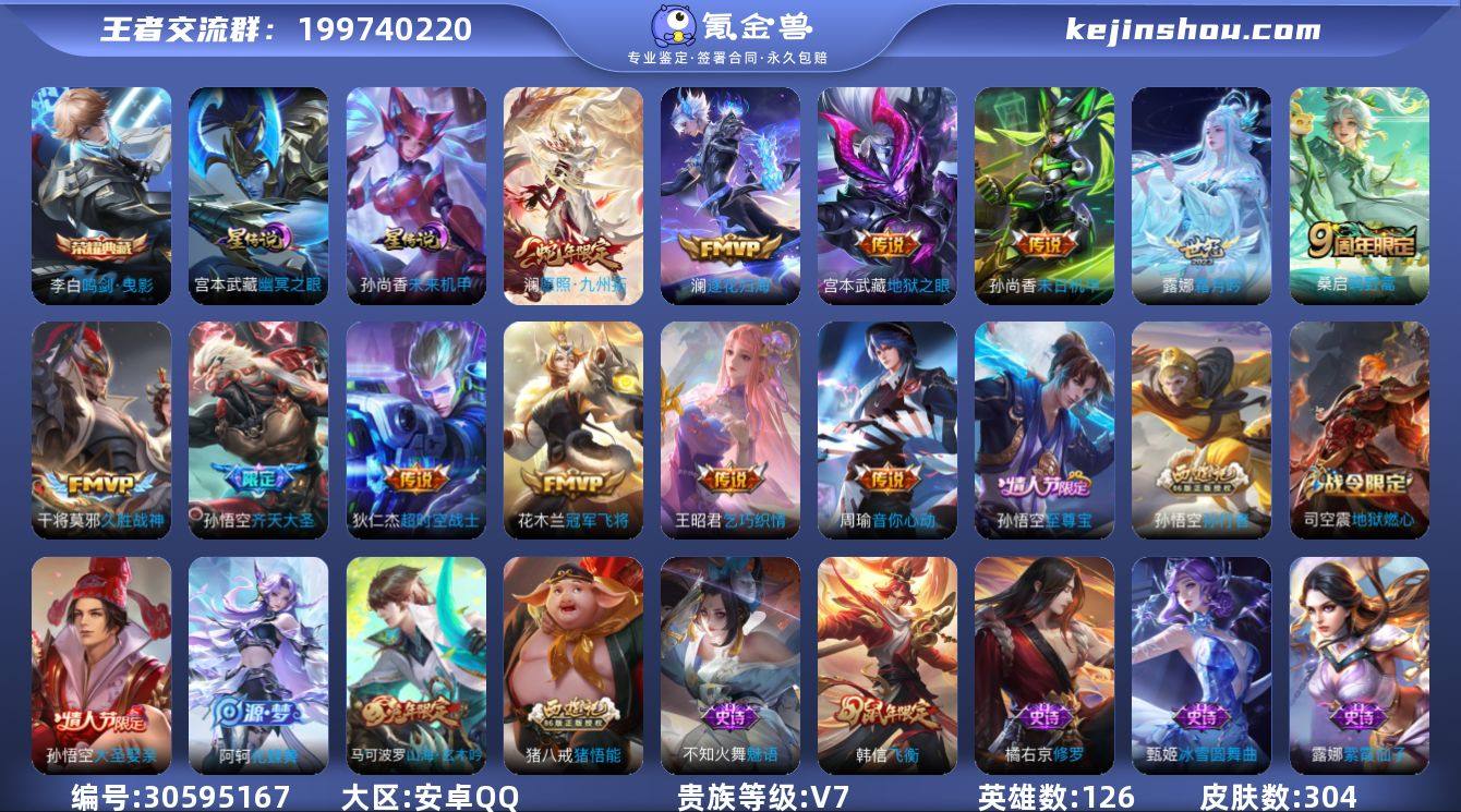 安卓Q-荣耀王者-126英雄-304皮肤-...