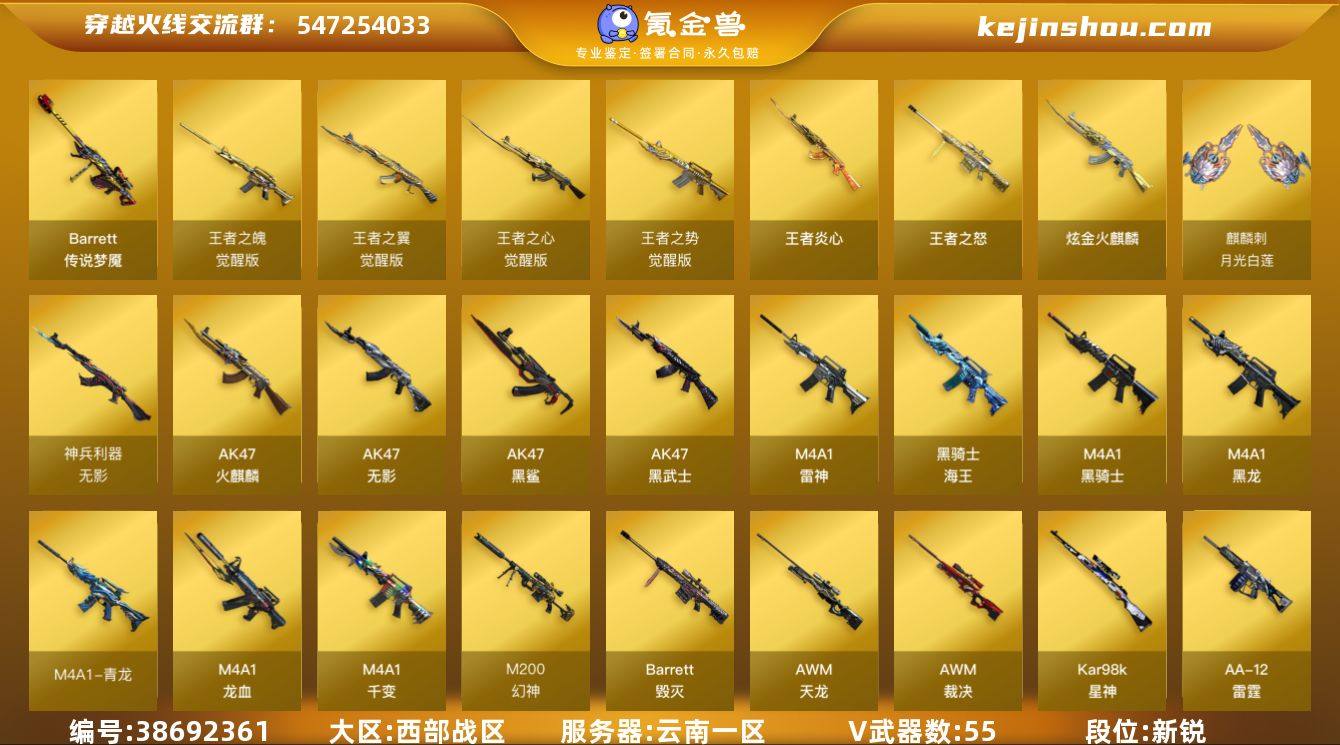 云南一区-64V-8王者武器数-1炫金武器...
