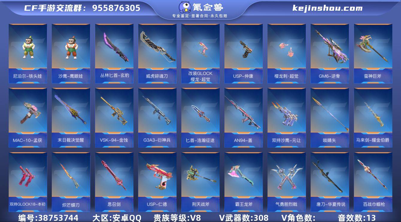 贵族等级:V8 王者武器数:13 v武器数...