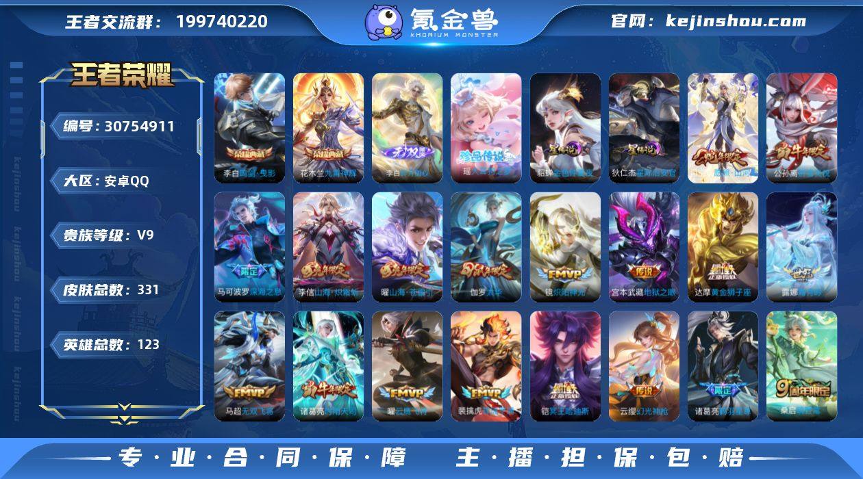 【V9 331皮肤2水晶1无双2星元1珍品...