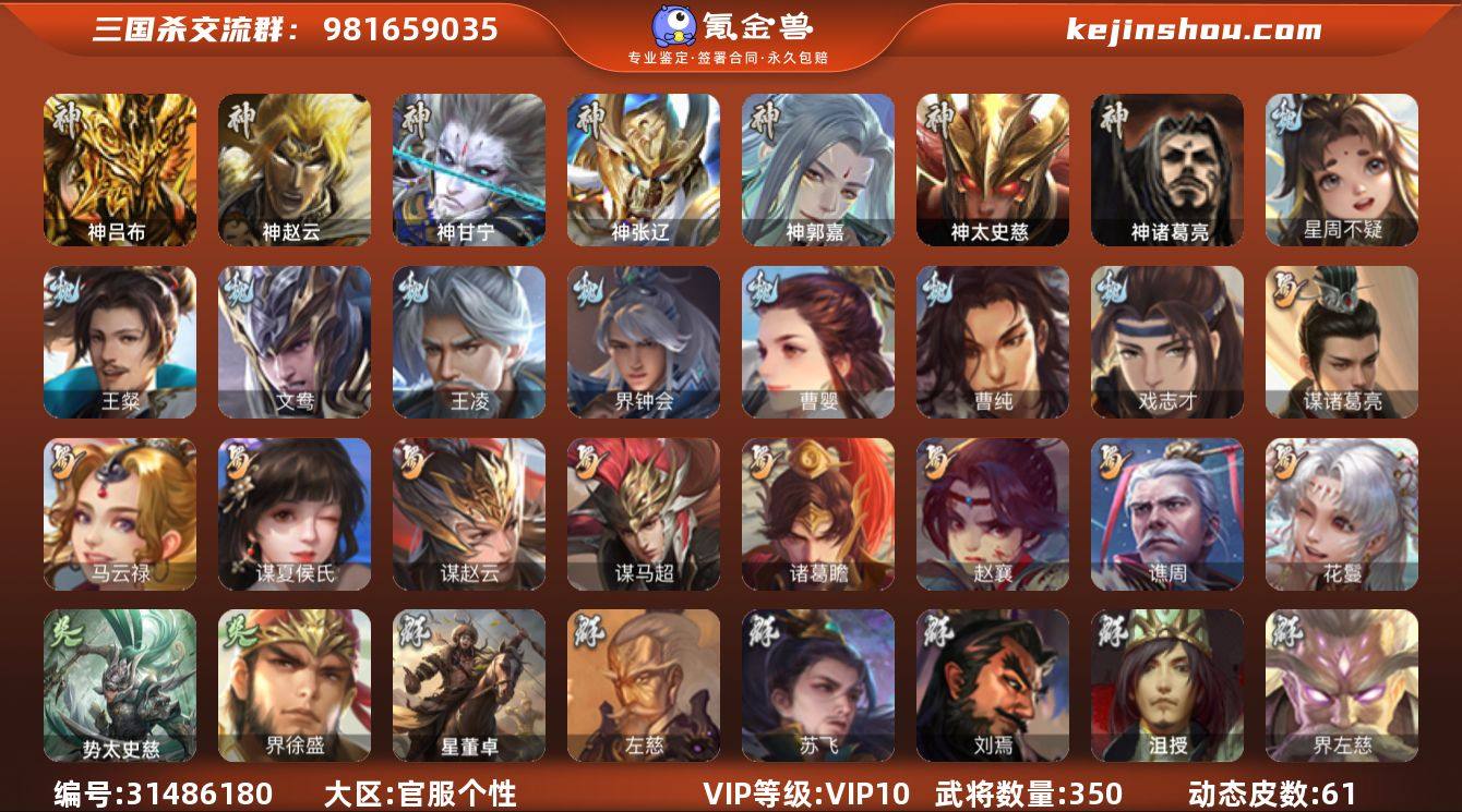 官阶:大将军；VIP等级:VIP10；史诗...