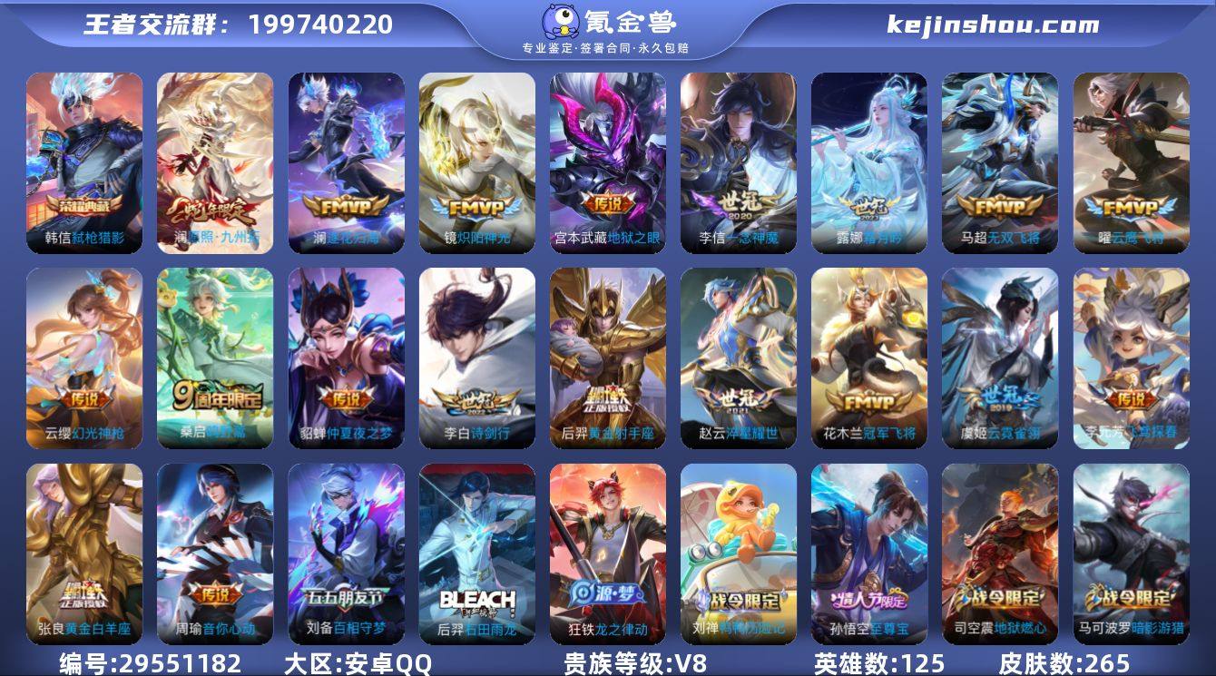 125英雄-265皮肤-安卓QQ/至尊星耀...