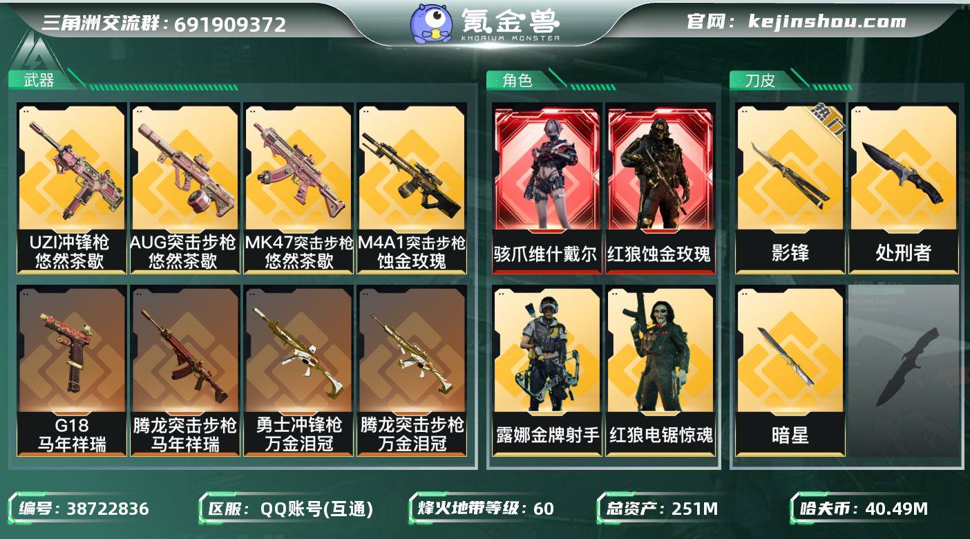 总资产251M/哈夫币4049万/传说近战...