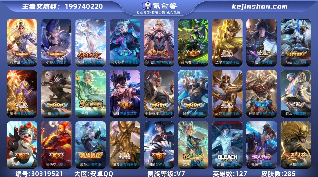 贵族7/皮肤285/典藏2/传说21/史诗...