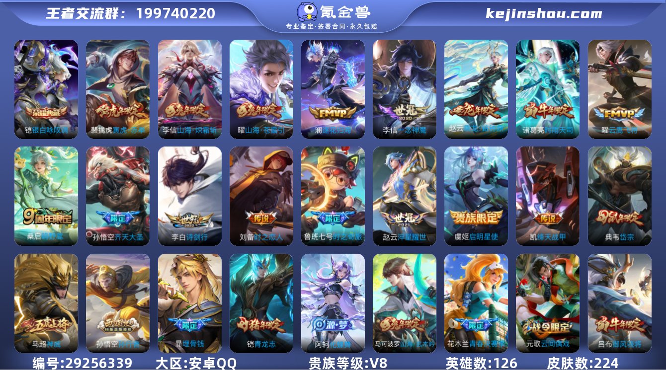 贵族8/皮肤224/典藏1/传说16/史诗...