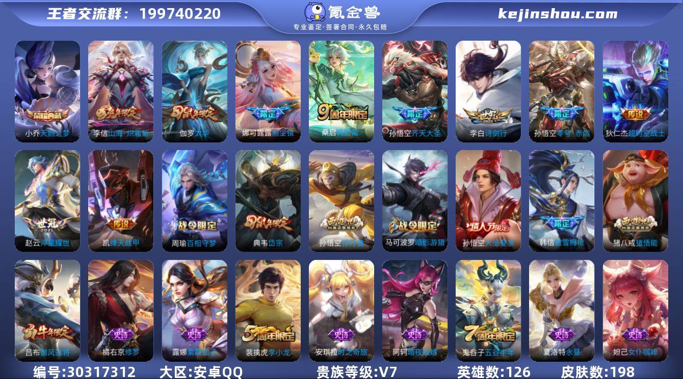 贵族7/皮肤198/典藏1/传说13/史诗...