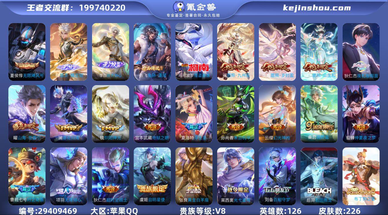 126英雄-226皮肤-苹果QQ/无双王者...