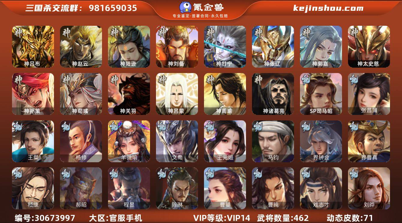 官阶:大将军；VIP等级:VIP14；史诗...