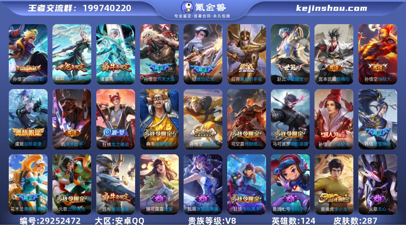 贵族8/皮肤287/典藏1/传说10/史诗...