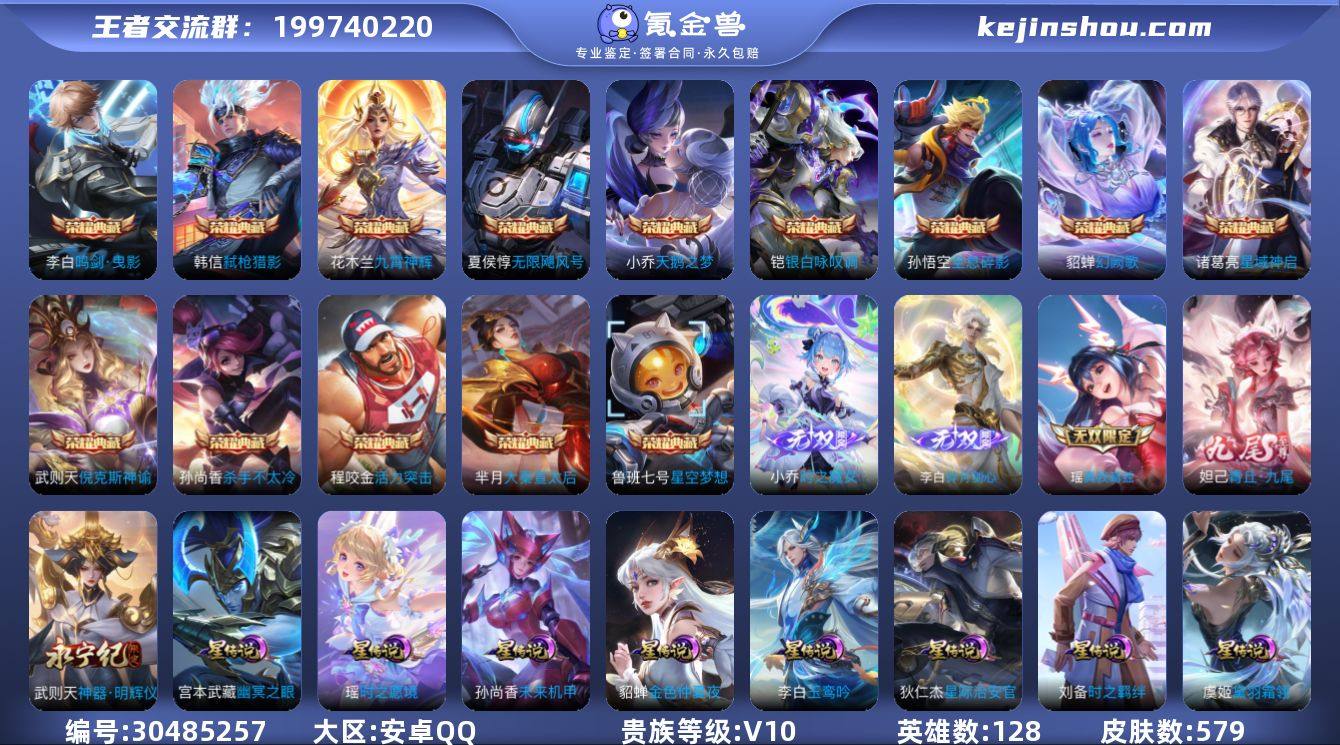 可换绑【V10精品号 花木兰全皮 赵云全皮...