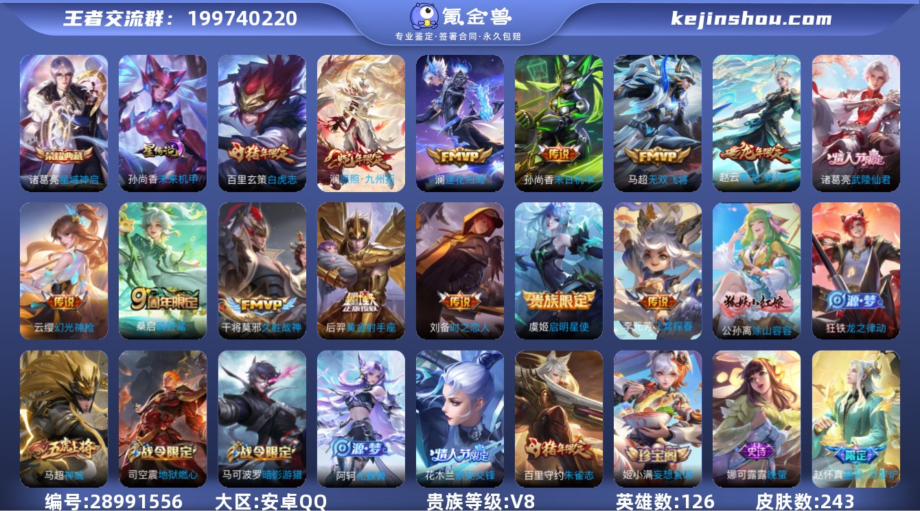 V8 1典藏 14传说 1星元 243皮肤...