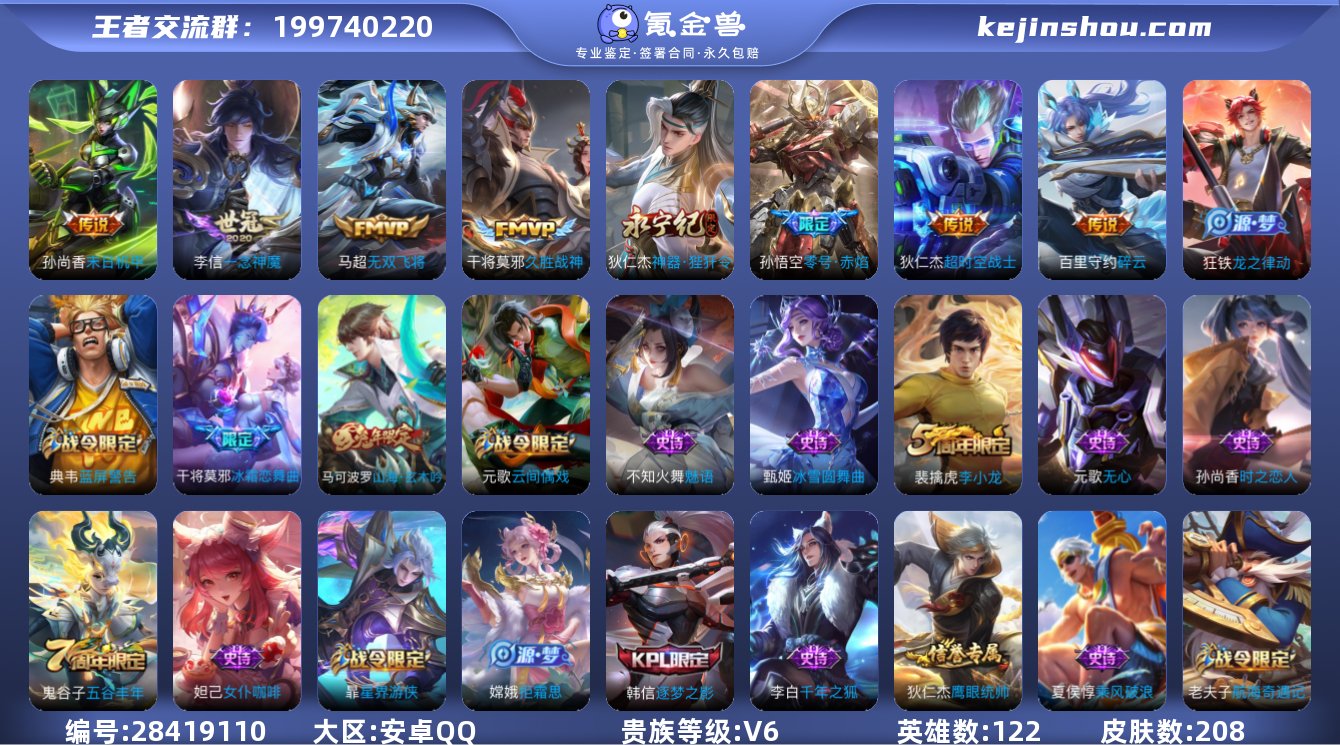 V6 8传说 208皮肤 122英雄 【8...