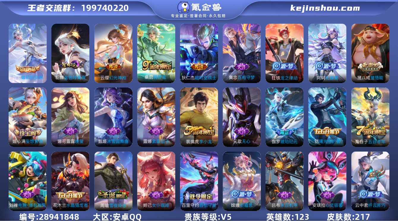 V5 1典藏 3传说 1星元 217皮肤 ...