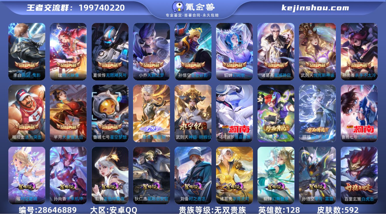 无双贵族,592皮肤!安卓QQ(可二次)1...