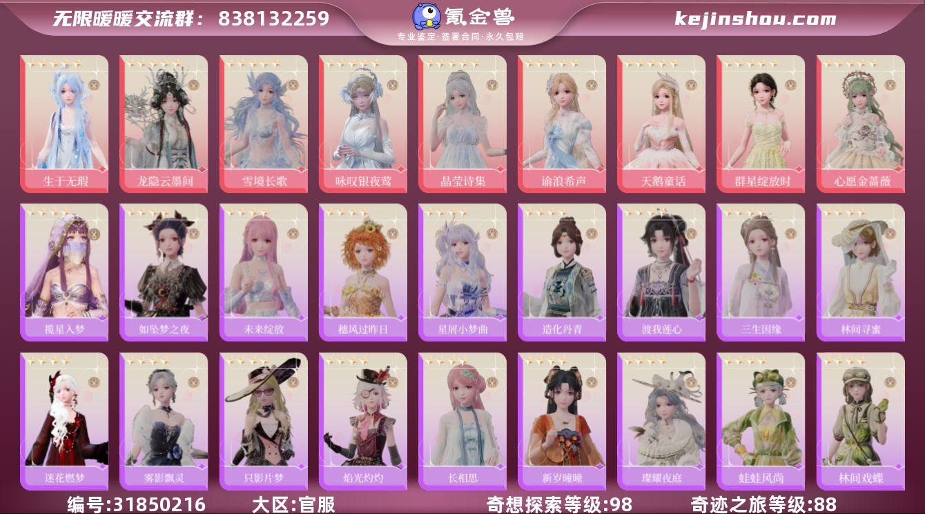 奇迹之旅等级:88 奇想探索等级:98 生...