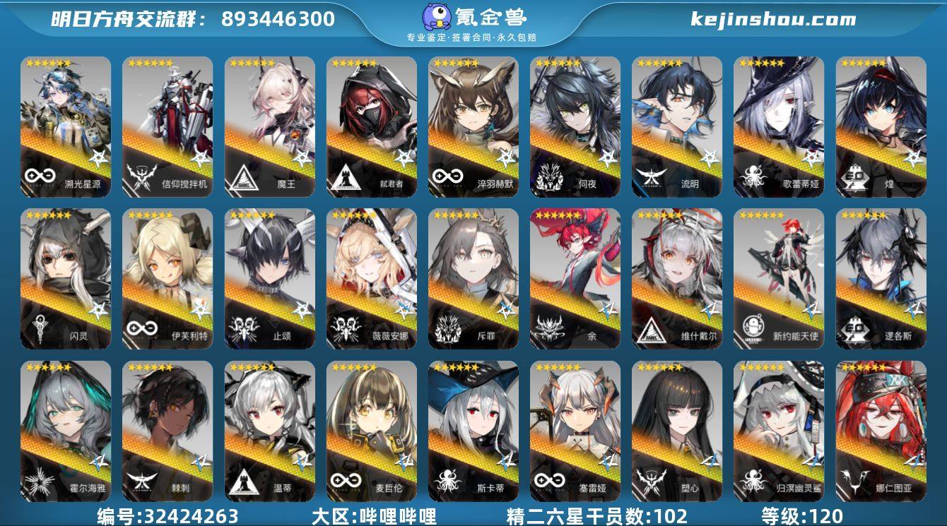 角色等级:120 精二六星干员数:102 ...