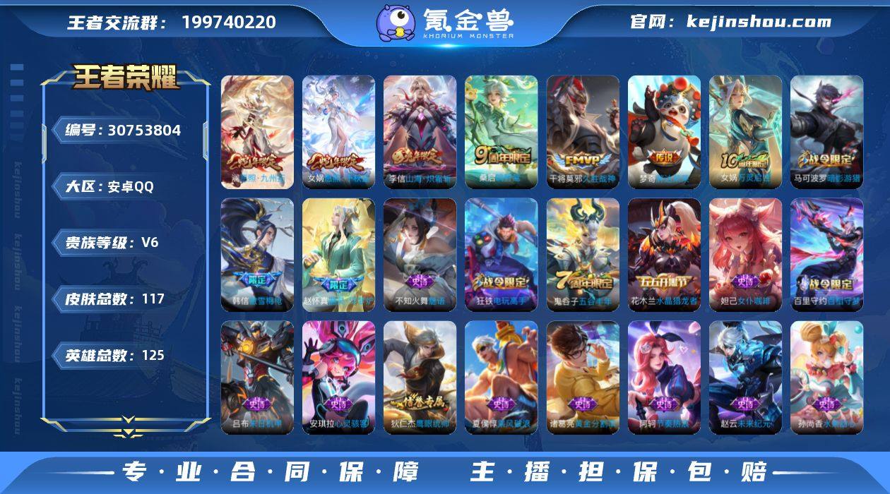 贵族6/皮肤117/传说6/史诗33/英雄...