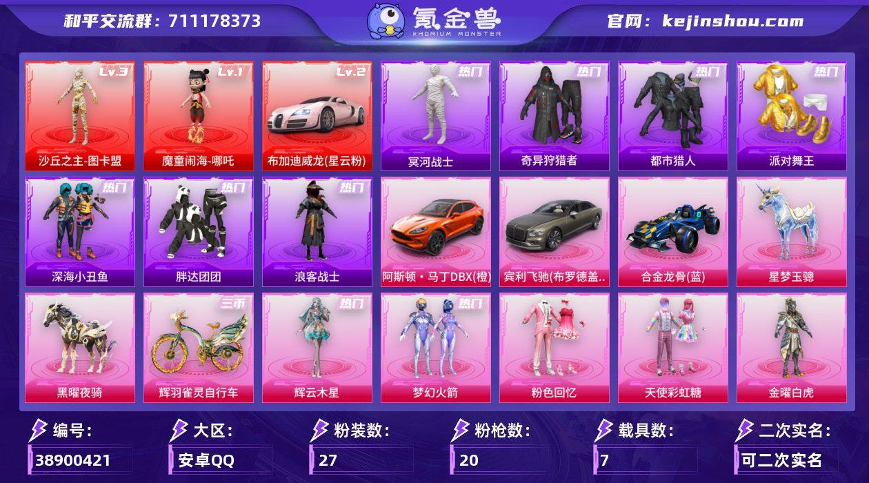 实名: 可修改 时装数: 230 载具数:...