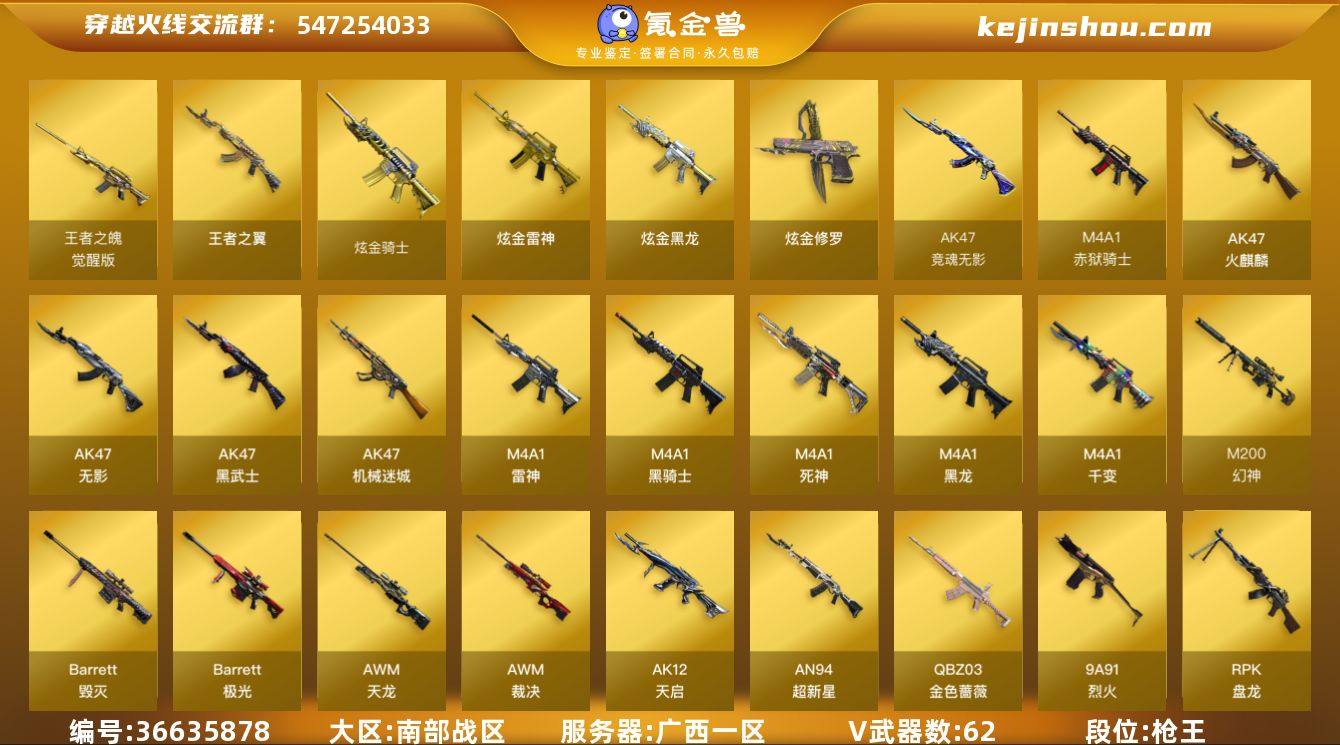 广西一区-66V-3王者武器数-6炫金武器...