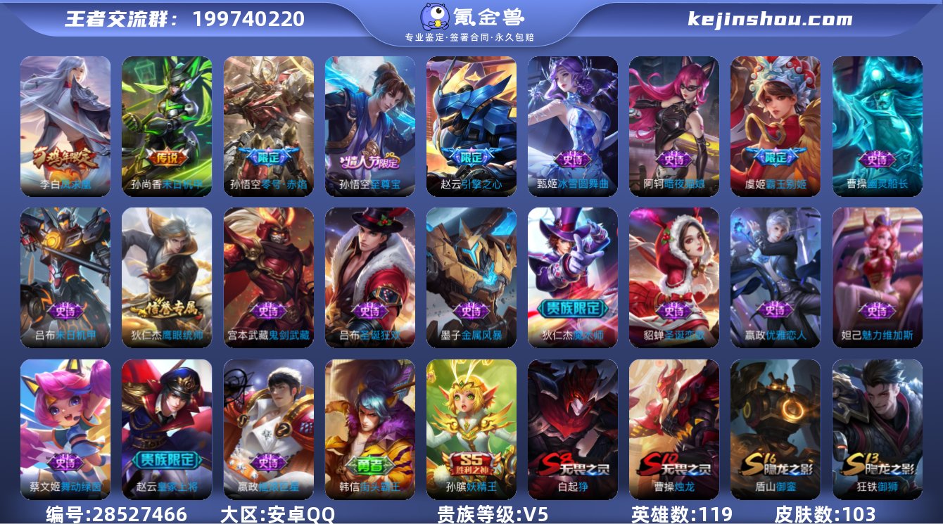 贵族等级:V5 典藏皮肤数:0 珍品无双皮...