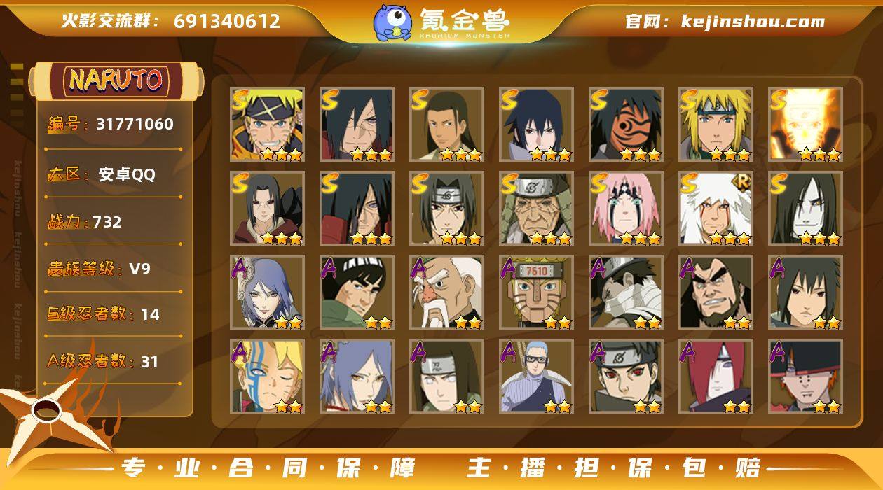 战力值(万)：732 S忍数：14 A忍数...